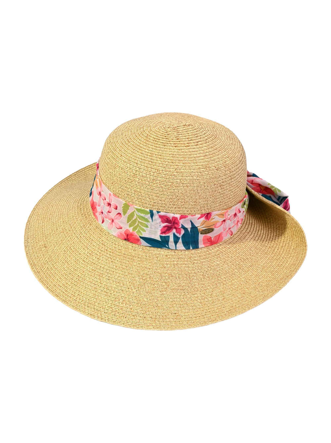 Tropical Print Ribbon Band Rolled Sun Hat