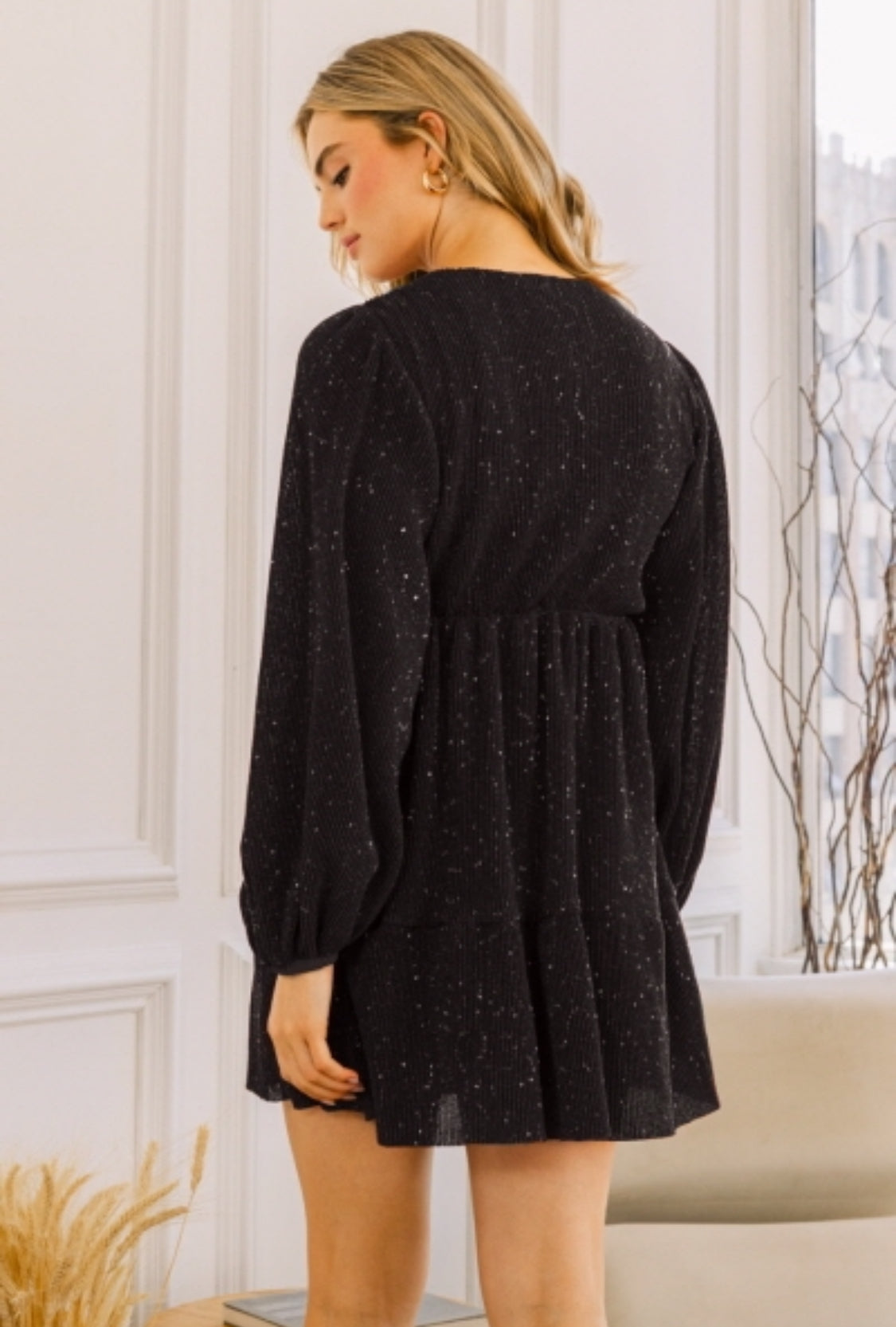 Black V- Neckline Mini Dress