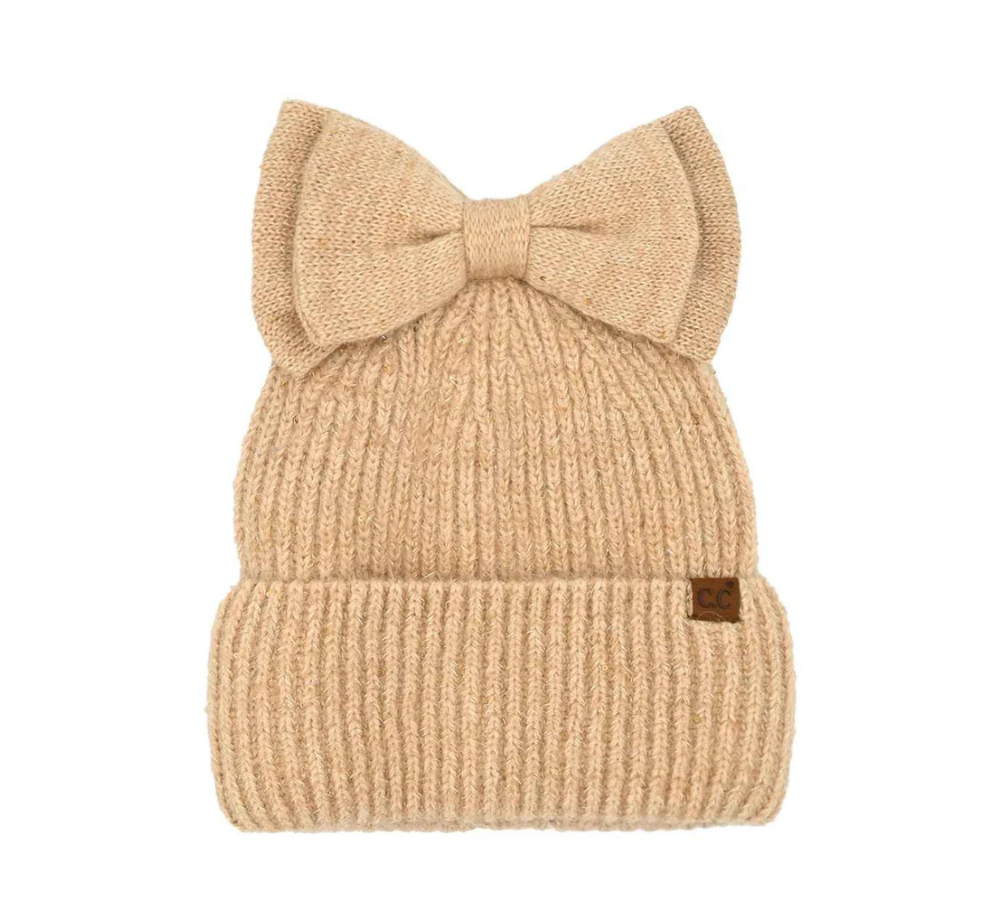 Messy Bun Bow With Sequins Beanie