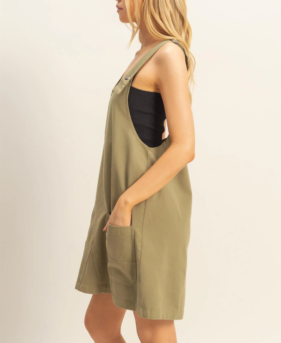 Washed Twill Pocket Detail Overall Dress