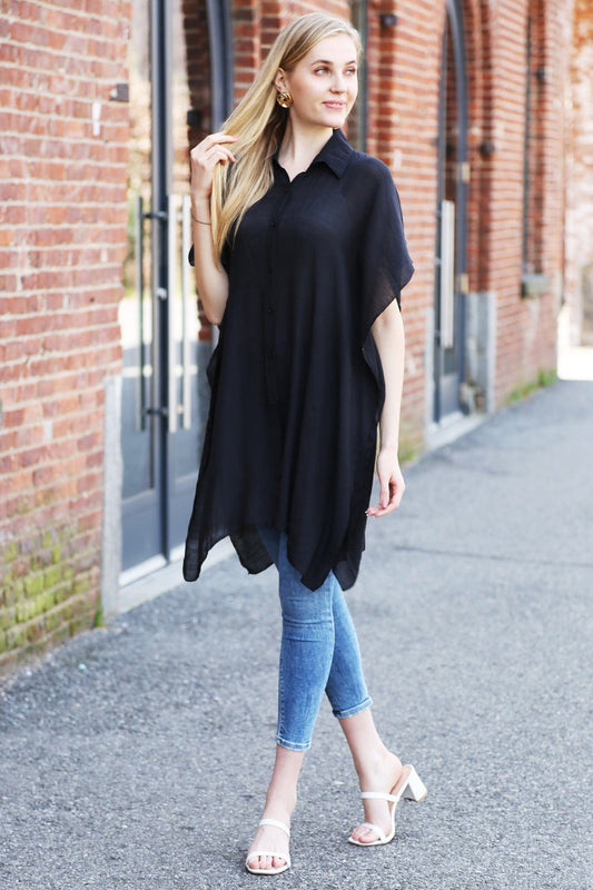 Oversized Short Sleeve Button Up Shirt