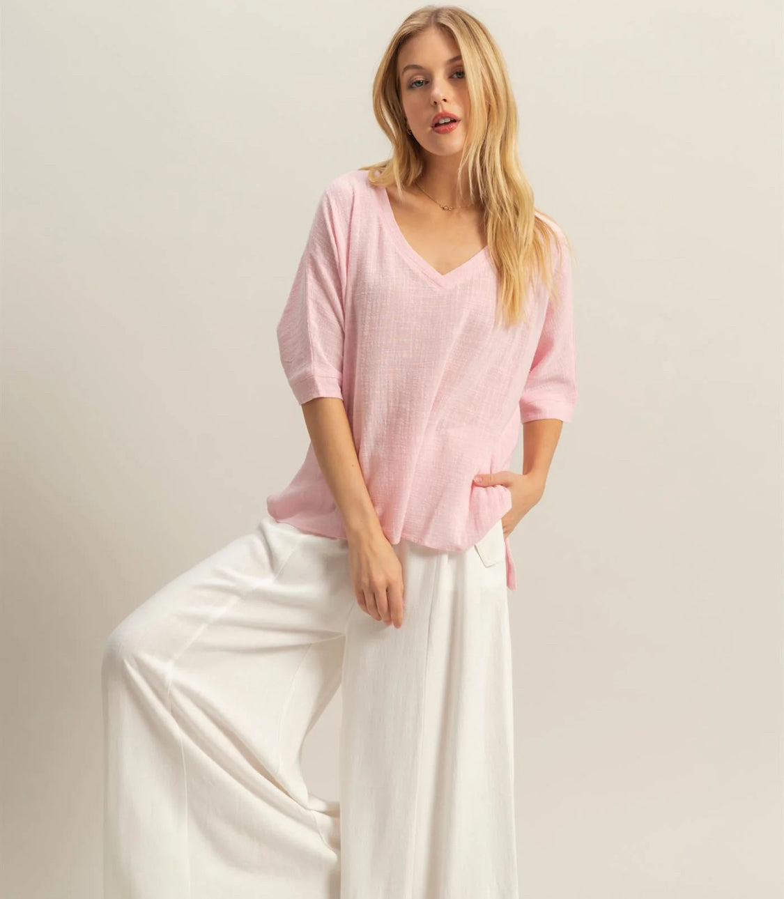 Neck Oversized Semi-Sheer Cotton Top