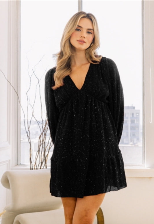 Black V- Neckline Mini Dress