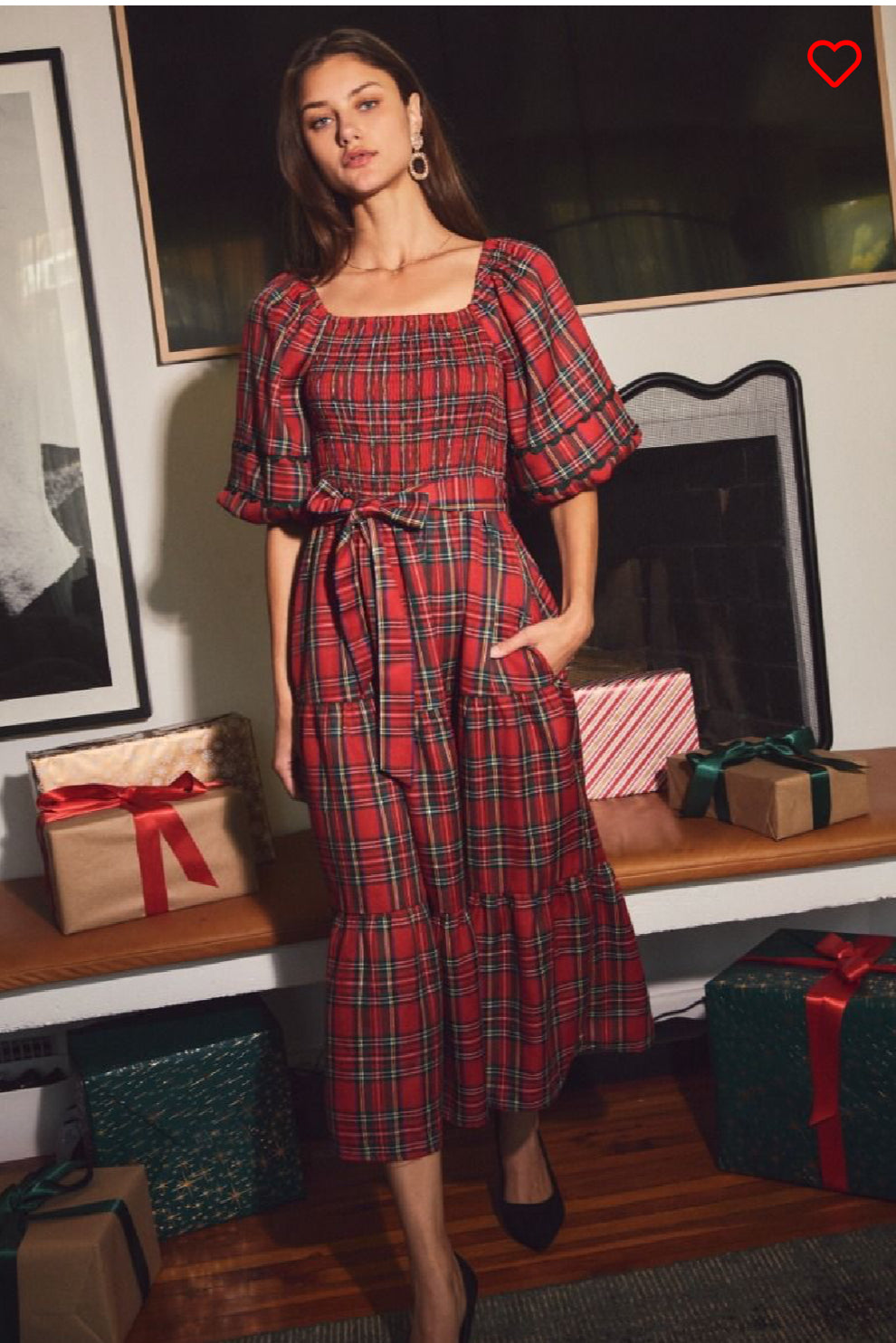 Smocked Plaid Midi Dress