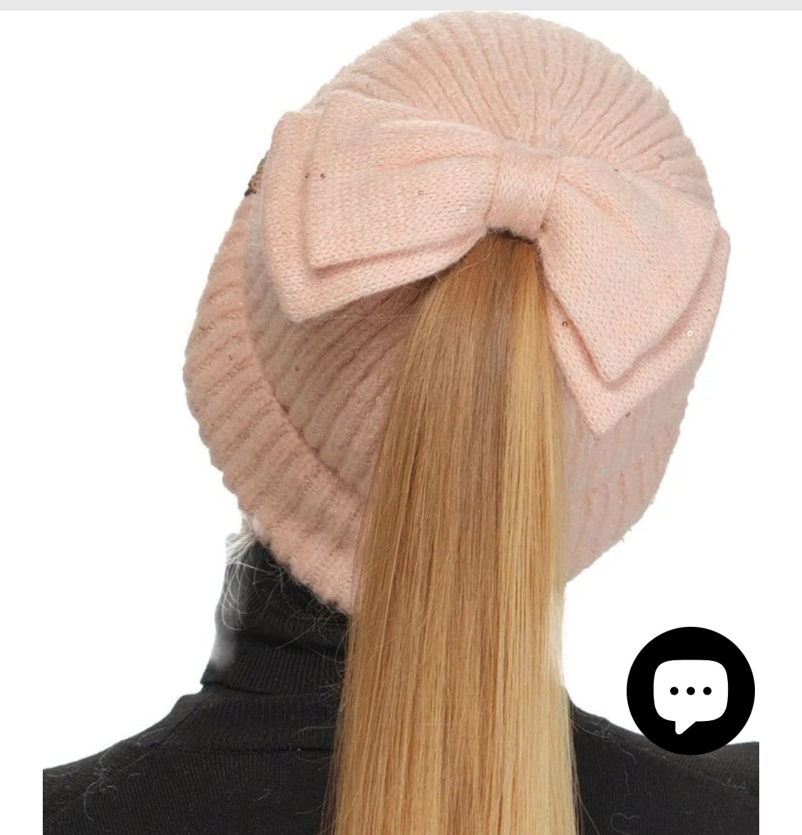 Messy Bun Bow With Sequins Beanie