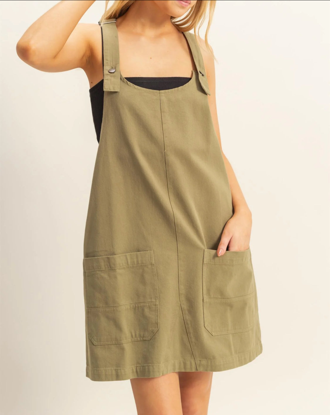 Washed Twill Pocket Detail Overall Dress