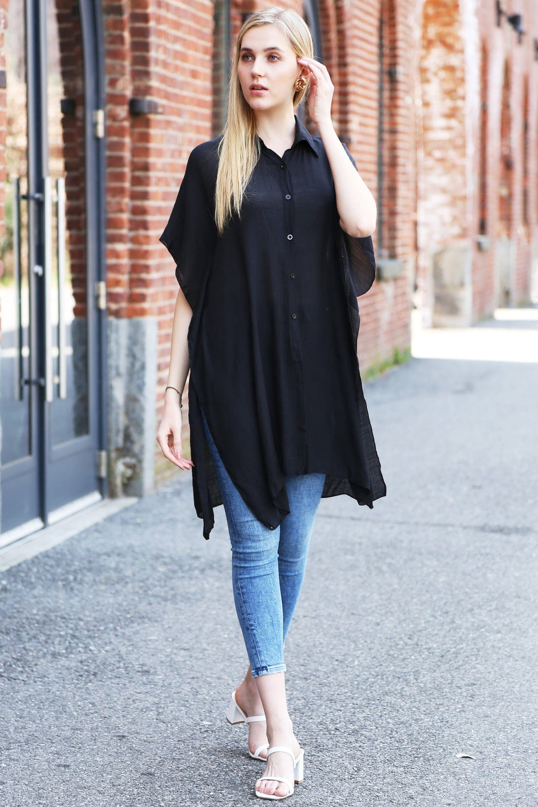 Oversized Short Sleeve Button Up Shirt