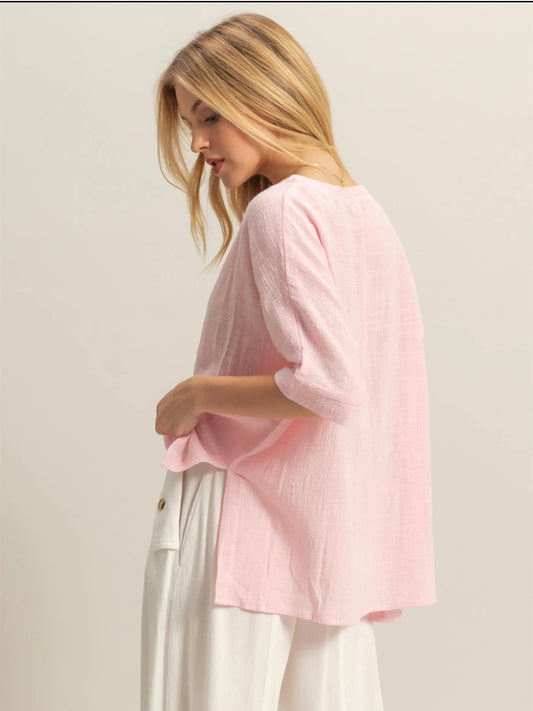 Neck Oversized Semi-Sheer Cotton Top