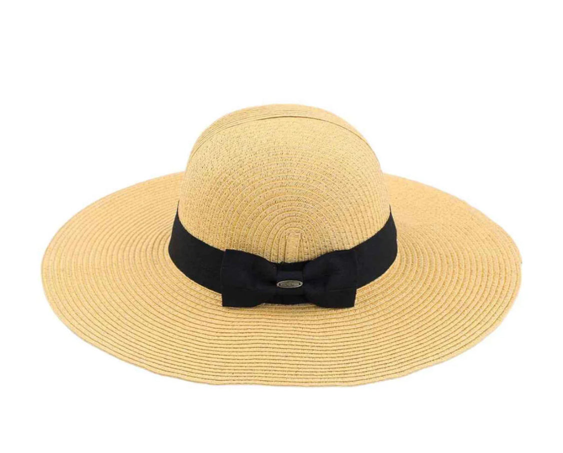 Foldable Straw Sun Hat with Detachable Bow