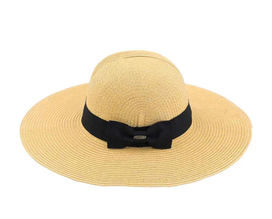 Foldable Straw Sun Hat with Detachable Bow