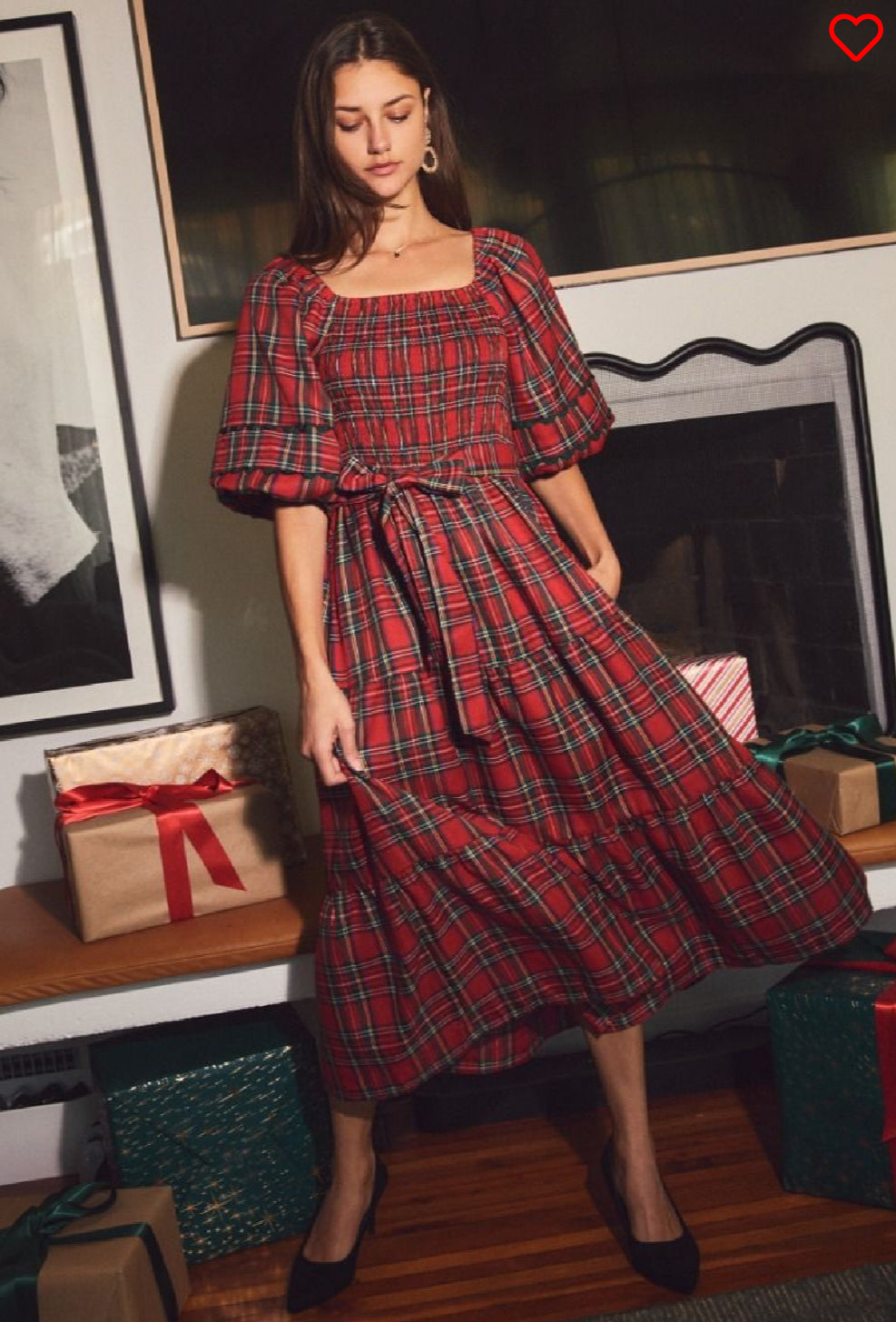 Smocked Plaid Midi Dress