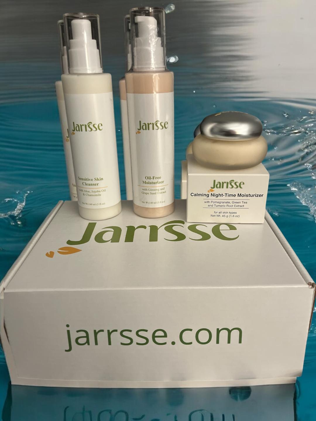 Jarrsse Skincare Set: Sensitive Skin Cleanser, Oil-Free Moisturizer, Night-time Moisturizer